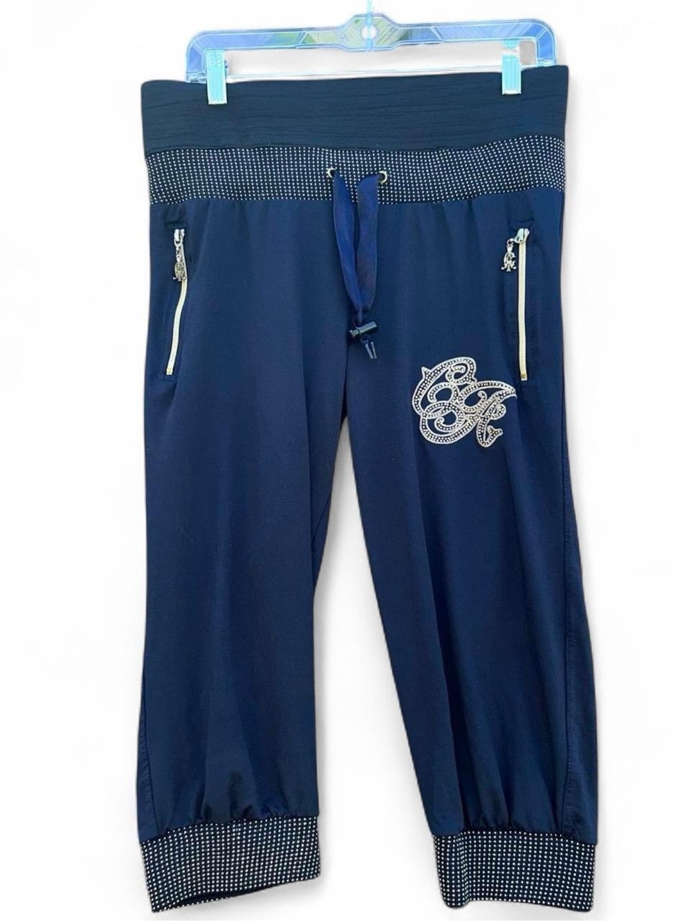 Y2K Navy Rhinestone Accent Cropped Jogger Pants